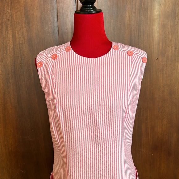 60s 70s Seersucker Candystripe Shift Dress M - Picture 2 of 9